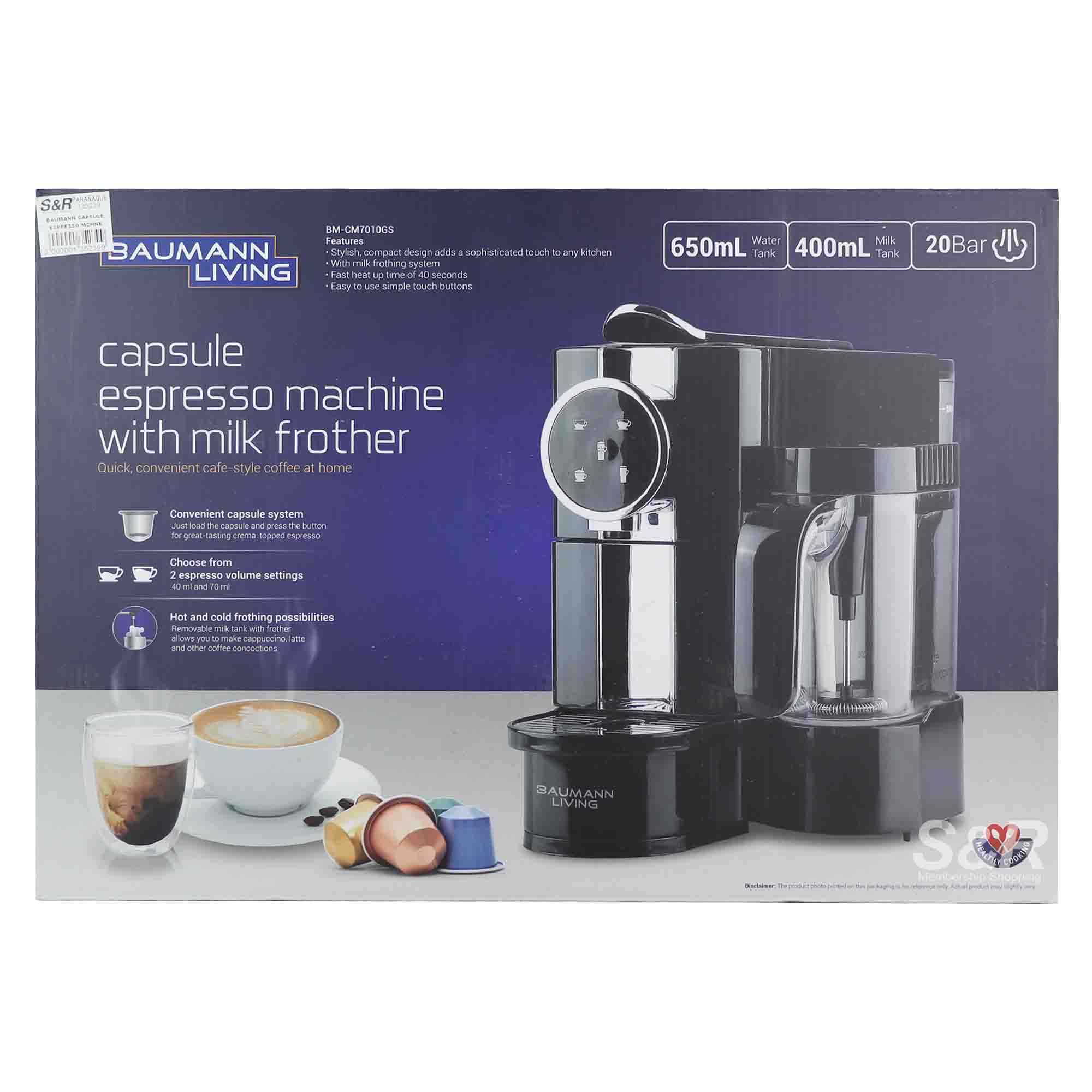 Baumann Living Capsule Espresso Machine with milk frother BM-CM7010GS